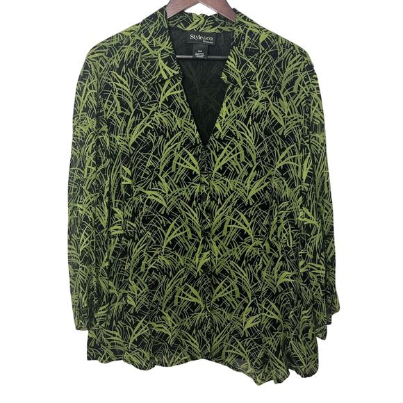 Style & Co Woman Button Up Top Blouse 20W Plants Y2K Rayon Busy Plus size - Picture 1 of 5